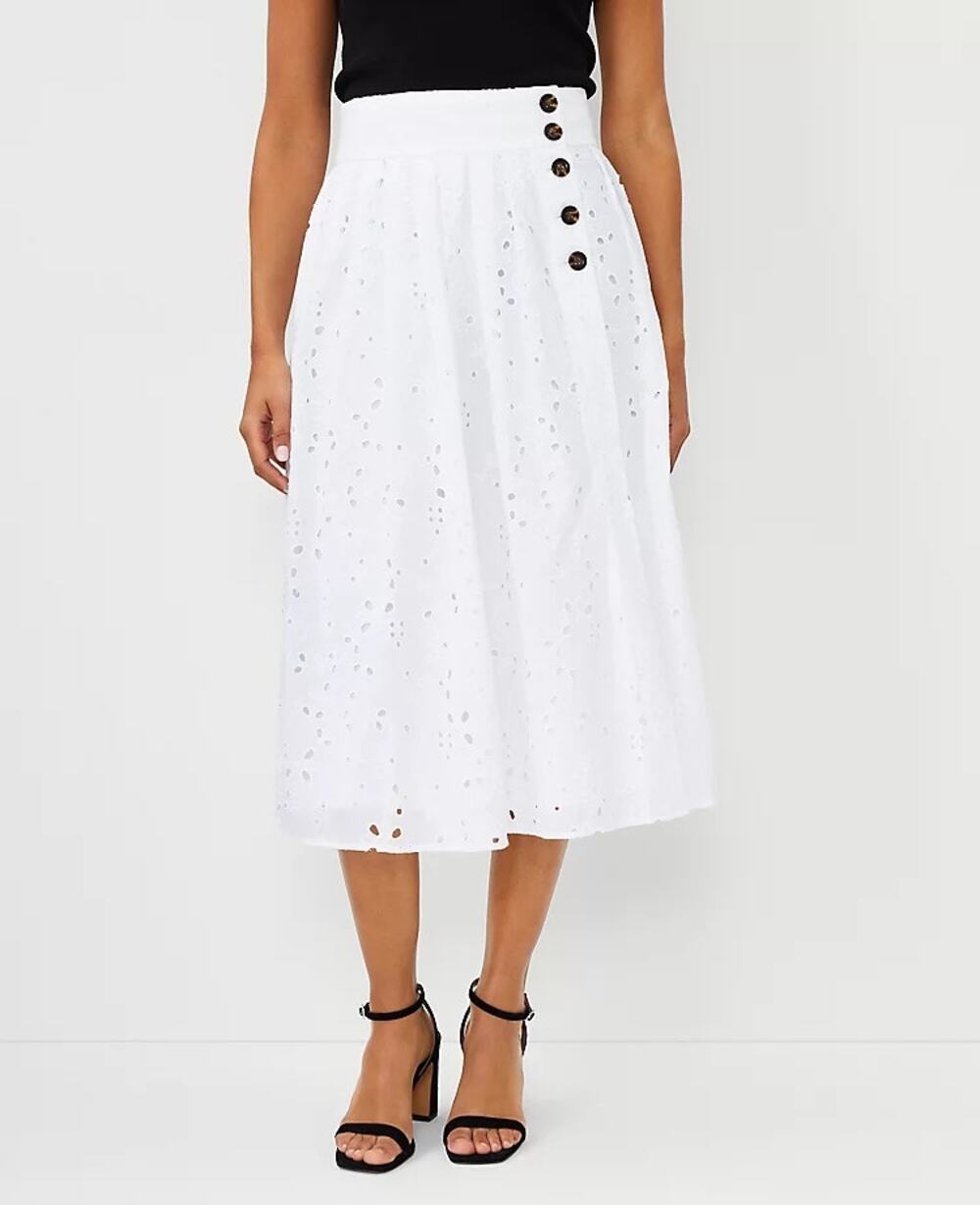 Ann Taylor Eyelet pleated full midi skirt NWT 12P